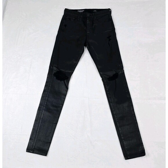 AG Adriano Goldschmied Black Coated Skinny Distressed Jeans Women’s Size 27 - Picture 2 of 8